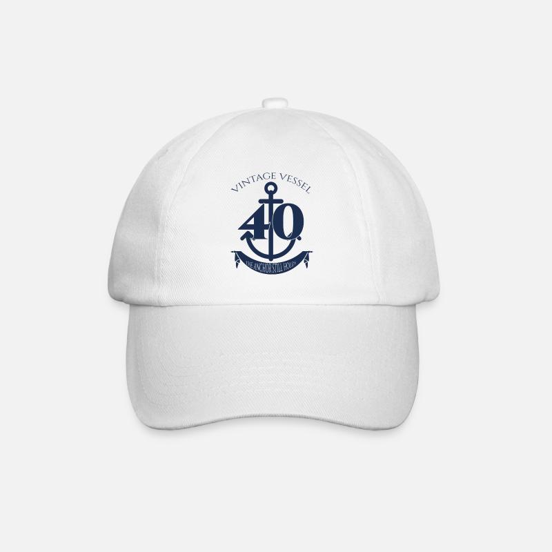 40. Geburtstag: Vintage Vessel - 40 - The Anchor - Baseballkappe - Weiß/Weiß