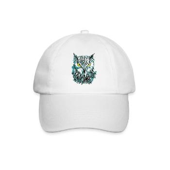Owl Drawing - Blue Owl with Shining Eyes - Baseball Cap - white/white - Front