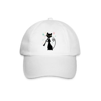 Retro Cat spielt Klarinette Mid Century Modern - Baseballkappe - Weiß/Weiß - Vorne