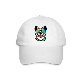 Kawaii Cute Happy Colorful Dog avec des lunettes de soleil - Casquette classique - blanc/blanc - Devant