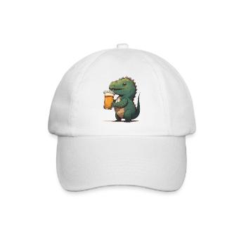 Lustiger Dinosaurier trinkt ein Glas Bier - Baseballkappe - Weiß/Weiß - Vorne
