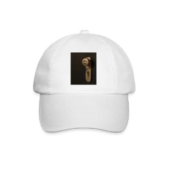 A doorknob with a bad tempered face painted on it - Baseball Cap - white/white - Front