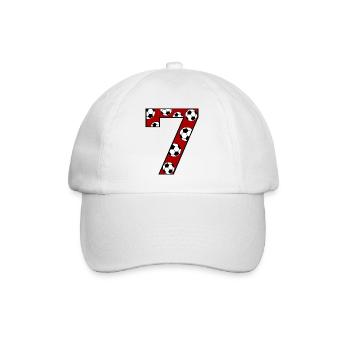 7. Geburtstag Fußball rot - Baseballkappe - Weiß/Weiß - Vorne