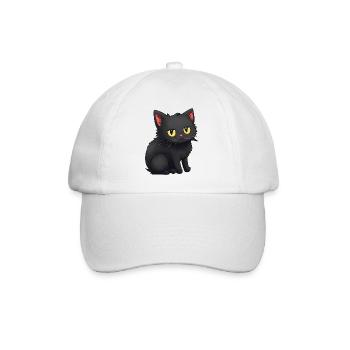 Black Cat Sticker Stcker - Baseball Cap - white/white - Front
