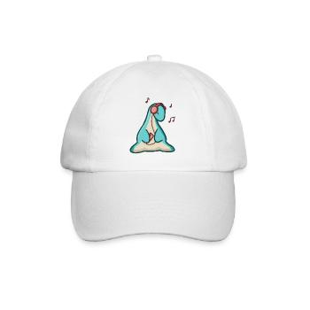 hugadino Dino hört Musik, süßer Dinosaurier - Baseballkappe - Weiß/Weiß - Vorne