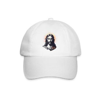 Jesus Vektor Polygon Christus Kopf Religion - Baseballkappe - Weiß/Weiß - Vorne
