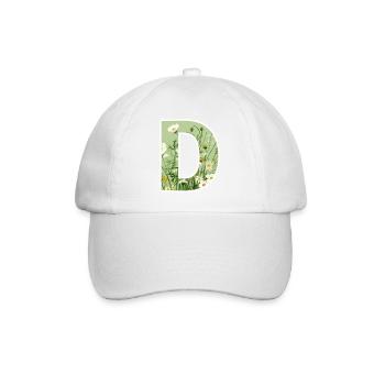 Letter D, Monogram, Floral Pattern - Baseball Cap - white/white - Front