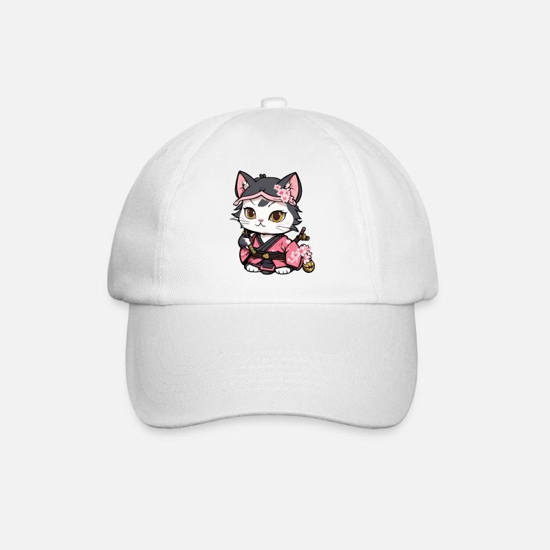 Samurai Katze & Kirschblüten #12 - Baseballkappe - Weiß/Weiß