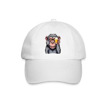 Affe / Tier / Zoo / Babian / Wild / Comic - Baseballkappe - Weiß/Weiß - Vorne