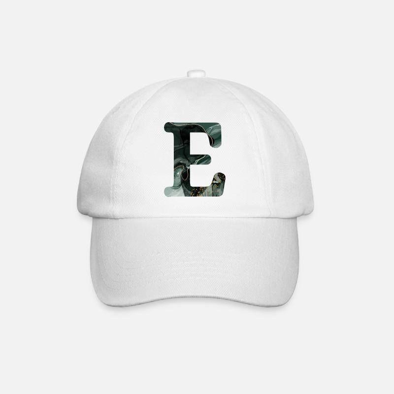 Grün marmorierter Buchstabe E - Baseballkappe - Weiß/Weiß