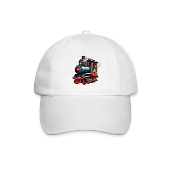Funny Colorful Colorful Funny Steam Locomotive - Baseball Cap - white/white - Front
