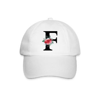 Roter Blumenbuchstabe F - Baseballkappe - Weiß/Weiß - Vorne