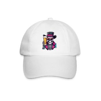 Skull / Totenkopf / Skelett / Gothic / Bier - Baseballkappe - Weiß/Weiß - Vorne