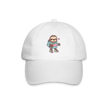 Cute Sloth In Hoodie And Sneakers With Bubble Tea - Baseball Cap - white/white - Front