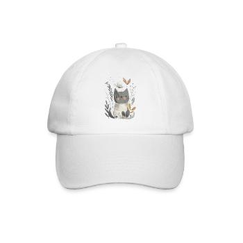Cute Whimsical Cat Illustration - Adorable Animal - Baseball Cap - white/white - Front