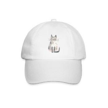 Cute Whimsical Cat Illustration - Adorable Animal - Baseball Cap - white/white - Front