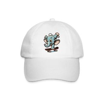Blue Cartoon Elephant on the Skateboard - Baseball Cap - white/white - Front