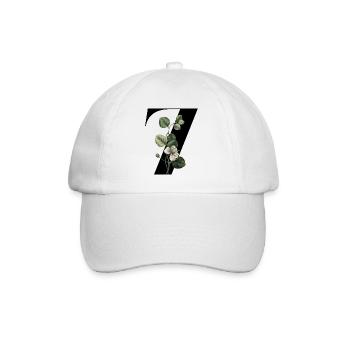 Nummer 7 Blumengrün -7. Blumengeburtstag - Baseballkappe - Weiß/Weiß - Vorne