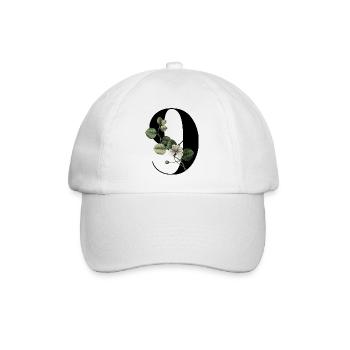 Nummer 9 Blumengrün -9. Blumengeburtstag - Baseballkappe - Weiß/Weiß - Vorne