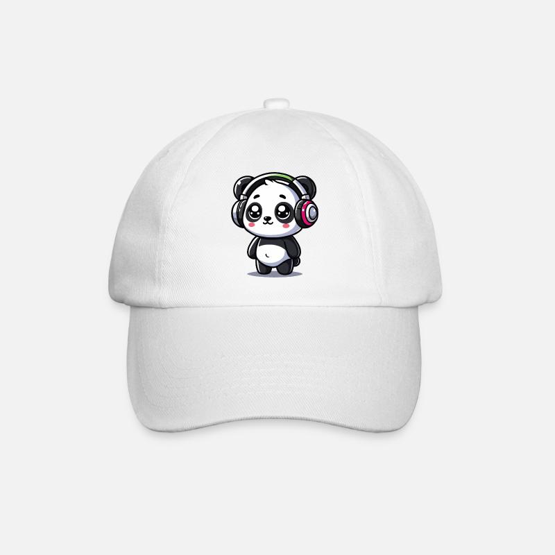 niedliches Panda Kopfhörer Motiv - Baseballkappe - Weiß/Weiß