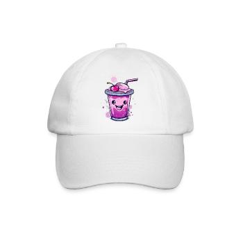 Kawaii-Milchshake mit Kirsche und niedlichem Gesic - Baseballkappe - Weiß/Weiß - Vorne