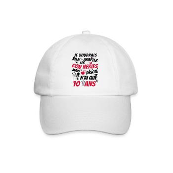 connerie 10 ans / idée cadeau 10 ans - Casquette classique - blanc/blanc - Devant