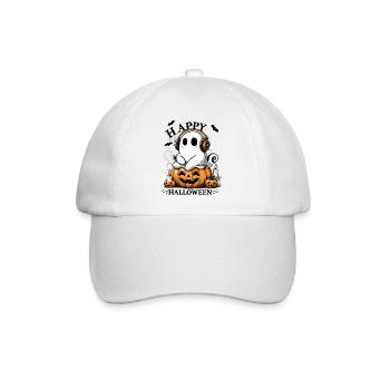 cool ghost with headphones on halloween pumpkin - Baseball Cap - white/white - Front