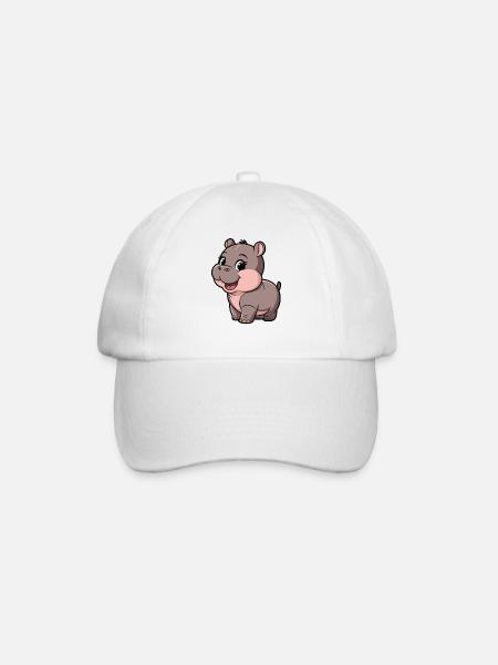 Niedliches Moo Deng Hippo Cartoon-Design - Baseballkasket - hvid/hvid