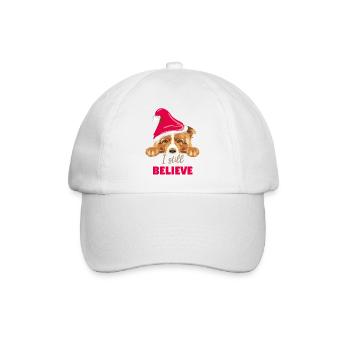 Niedlicher spähender Border Collie Hund mit Weihnachtsmannmütze - Baseballkappe - Weiß/Weiß - Vorne