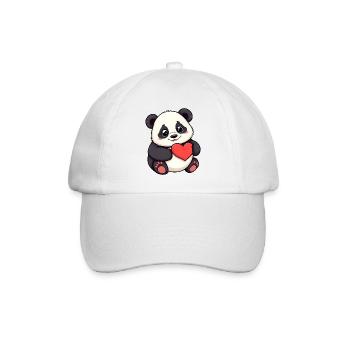 Adorable Cartoon Panda Holding a Heart - Baseball Cap - white/white - Front