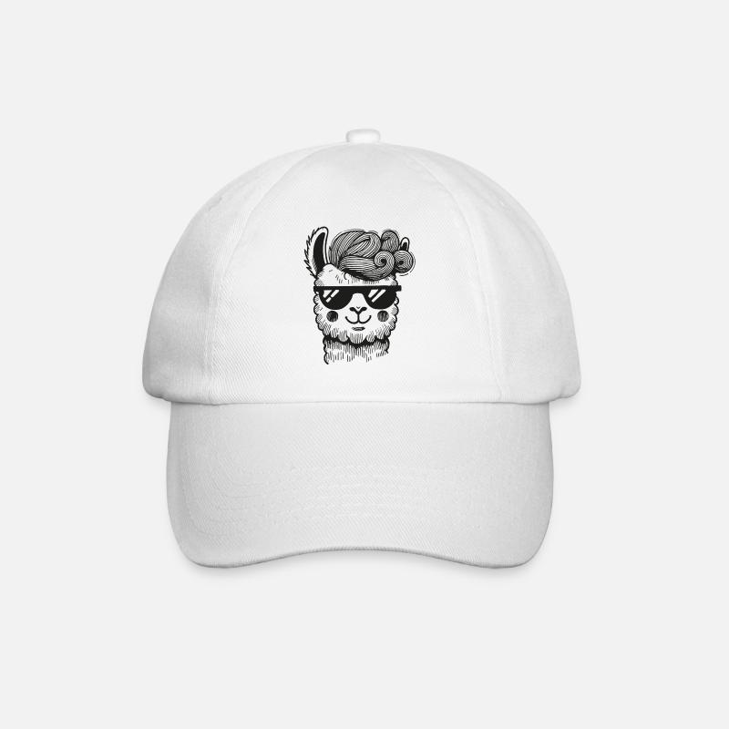 Freches Alpaka Lama mit Hipster-Frisur - Baseballkappe - Weiß/Weiß