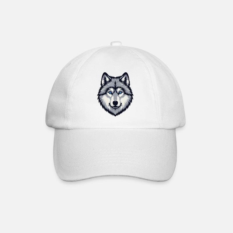 Blau äugiger Wolf Kopf - Baseballkappe - Weiß/Weiß