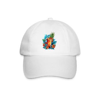 Sommer Cocktail Ananas Papagei Blumen Urlaub Kunst - Baseballkappe - Weiß/Weiß - Vorne