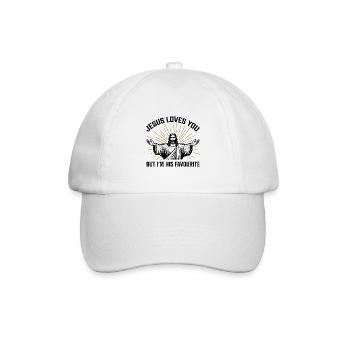 Jesus liebt dich, aber ich bin sein Liebling - Baseballkappe - Weiß/Weiß - Vorne