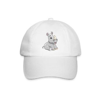 Karikatur sitzend lächelndes Baby-Nashorn - Baseballkappe - Weiß/Weiß - Vorne