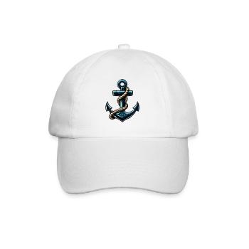 Anchor in petrol with rope - Baseball Cap - white/white - Front