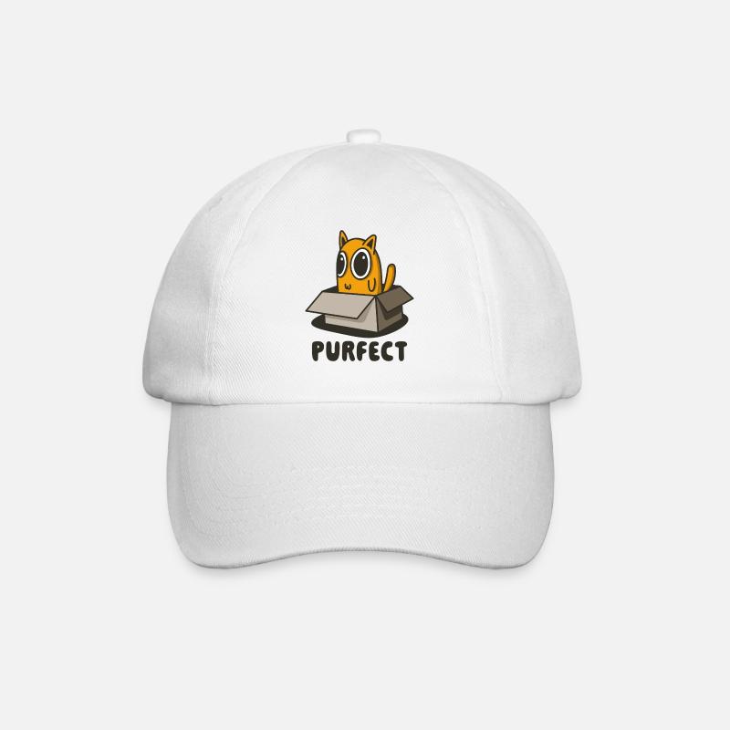 Purrfect Orange Cat in Box - Cute Kitten Design - Baseball Cap - white/white
