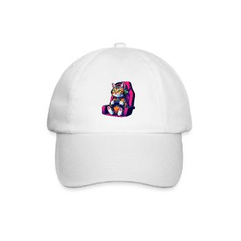 Retro Gamer Cat with Headset and Controller - Baseball Cap - white/white - Front