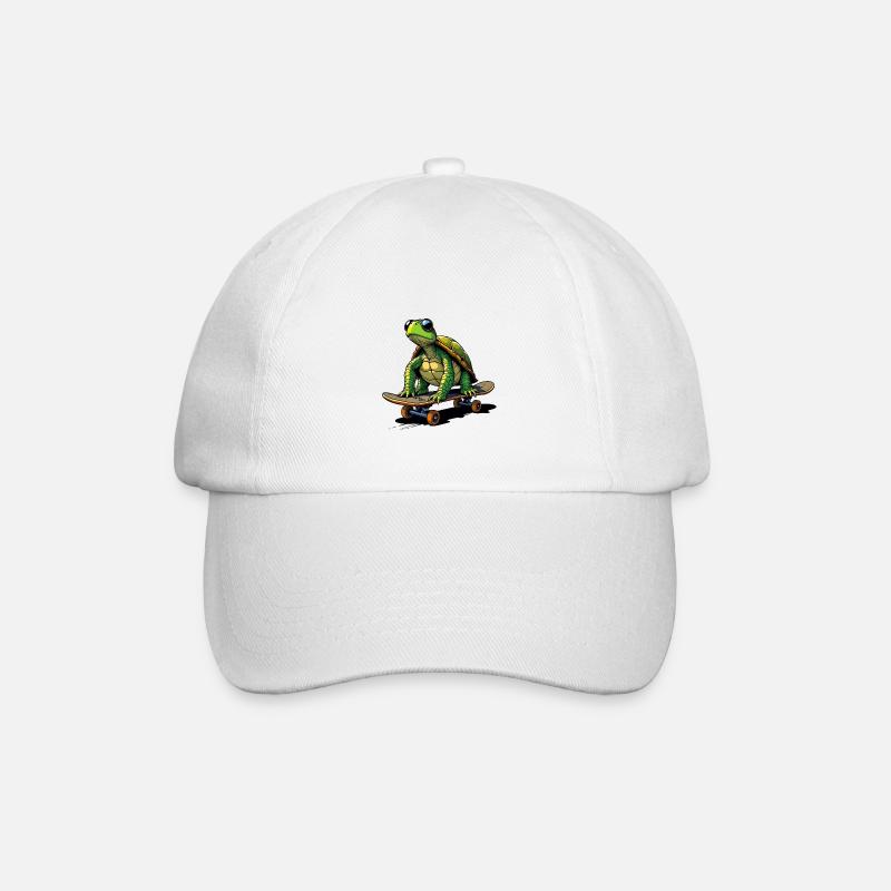 Schildkröte auf Skateboard - Baseballkappe - Weiß/Weiß