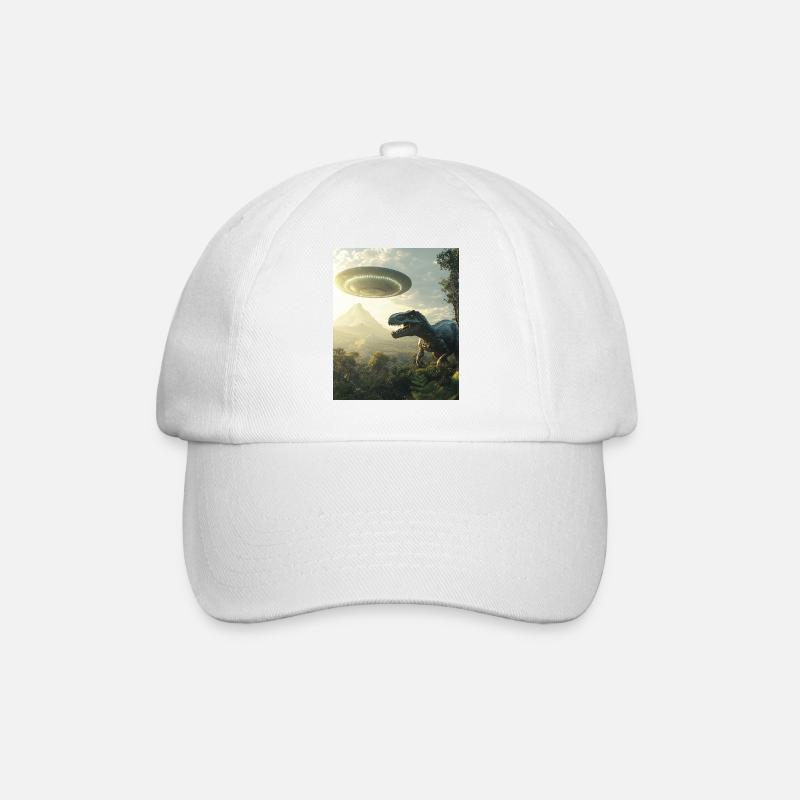 T-Rex Selfie mit UFO - Baseballkappe - Weiß/Weiß