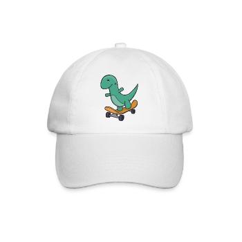 Playful Dinosaur on Skateboard - Baseball Cap - white/white - Front