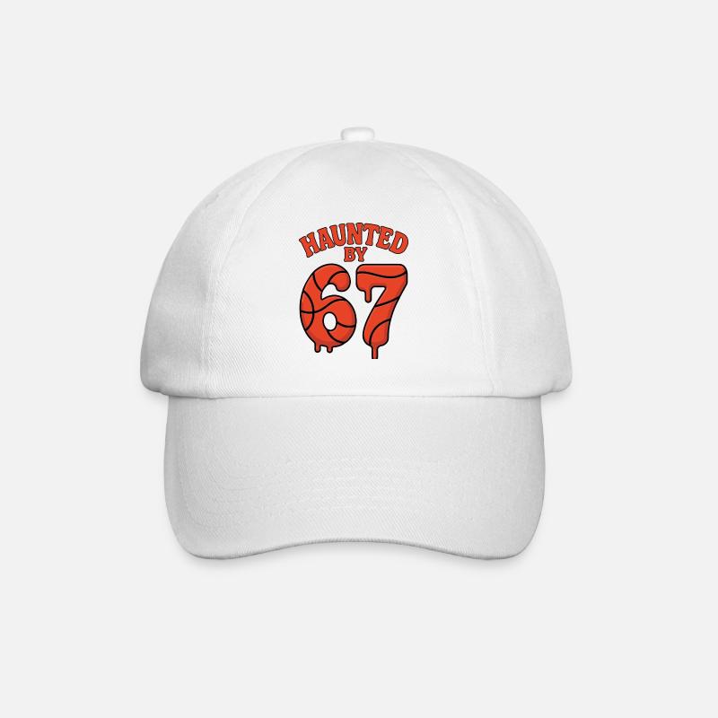 Haunted By 67 Six Seven Meme Gen Alpha Basketball - Baseball Cap - white/white