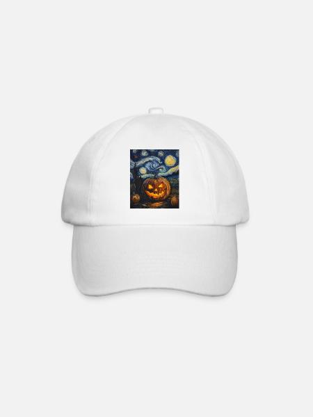 Kürbis Halloween Van Gogh Style Starry Night - Baseballkappe - Weiß/Weiß