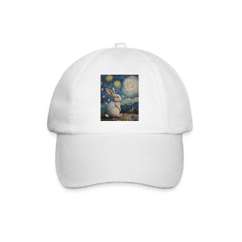  Hase Van Gogh Style Starry Night - Baseballkappe - Weiß/Weiß - Vorne