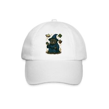 Bulldog Wizard Casting Magic Fantasy Cartoon - Baseball Cap - white/white - Front