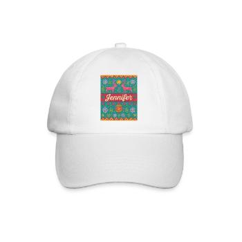 Festlicher Name Jeniffer Hässlicher Weihnachtsstil, Weihnachten - Baseballkappe - Weiß/Weiß - Vorne