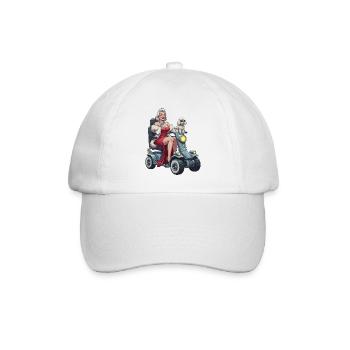 Pinup Diva on Mobility Scooter and Dog - Baseball Cap - white/white - Front