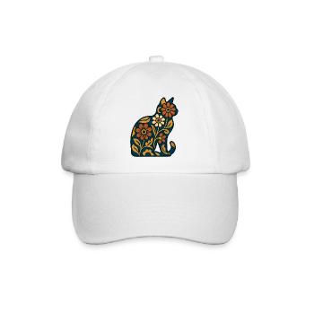 Blumige Katzen-Silhouette in Wärme - Baseballkappe - Weiß/Weiß - Vorne