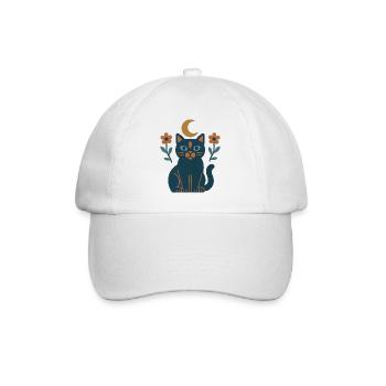 Mondkatze mit Nachtblumen - Baseballkappe - Weiß/Weiß - Vorne