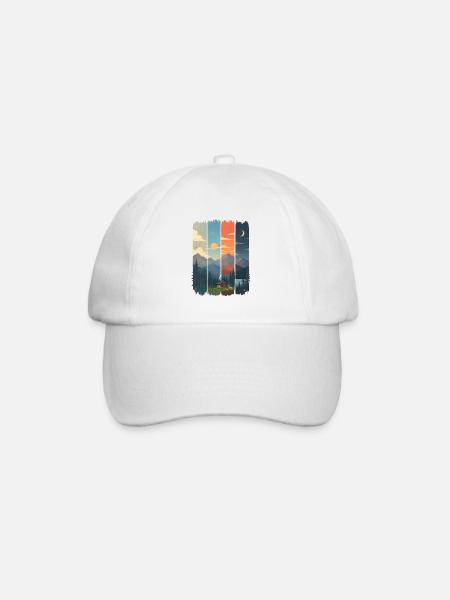 Horizons in four mountain panels - Baseball Cap - white/white